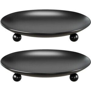 Set of 2 black metal pillar candle holders round candle plates for table decor